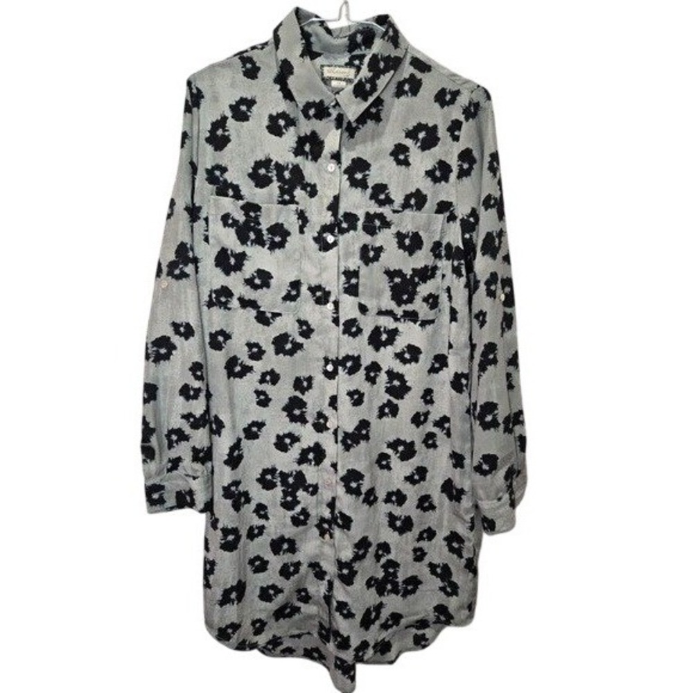 Ethereal by Kalani Women's Medium Gray Black Abstract Button Down Shirt‎ Dress